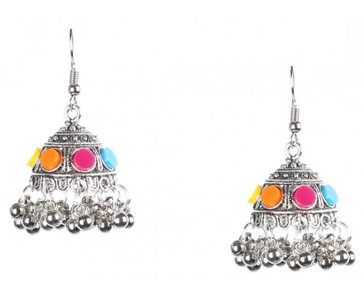 Silver Oxidized Earrings Jhumka Jhumki Bali Imitation Indian Bollywood Ethnic Wedding Jewelry H25